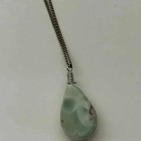 925 silver chain with  larimar wire wrapped pendant - Picture 3 of 7